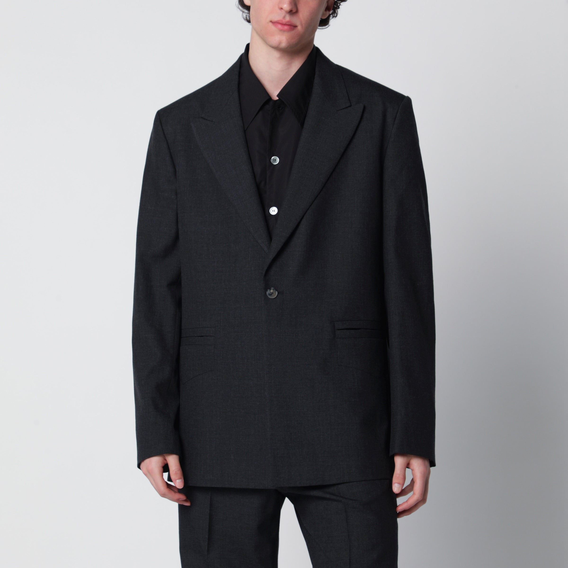 Singlebreasted Jacket Grey Pattern In Wool