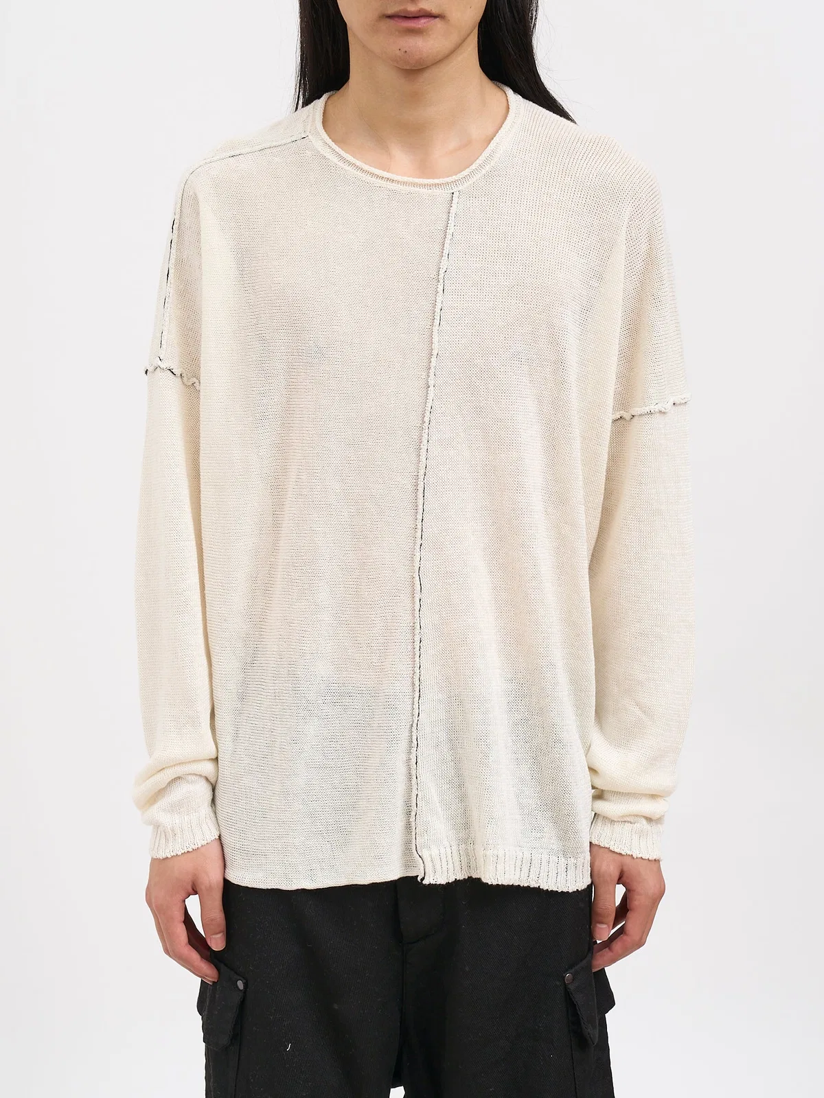 Isabel Benenato Crew Neck Linen Sweater In White
