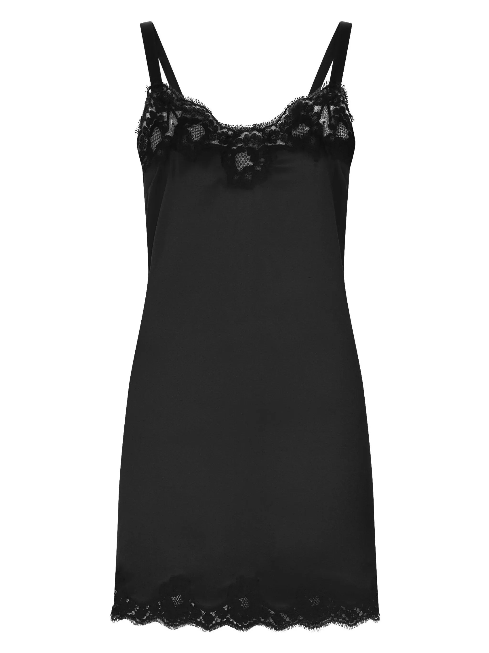 Dolce & Gabbana Black Silk Satin Slip With Lace Trim