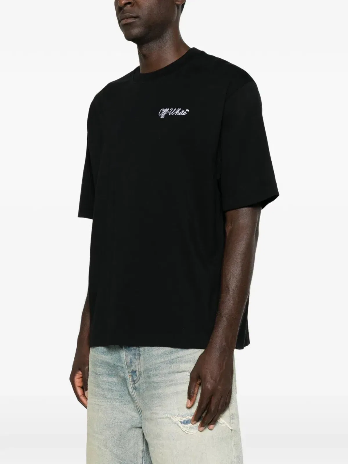 Off-white Crew-neck Cotton T-shirt With Contrasting Logo In Black