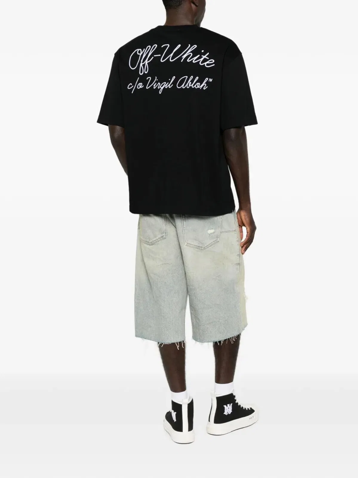 Off-white Crew-neck Cotton T-shirt With Contrasting Logo In Black