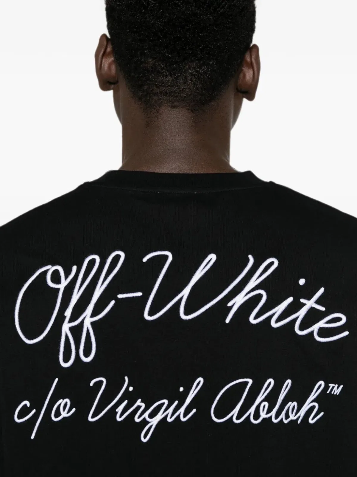 Off-white Crew-neck Cotton T-shirt With Contrasting Logo In Black