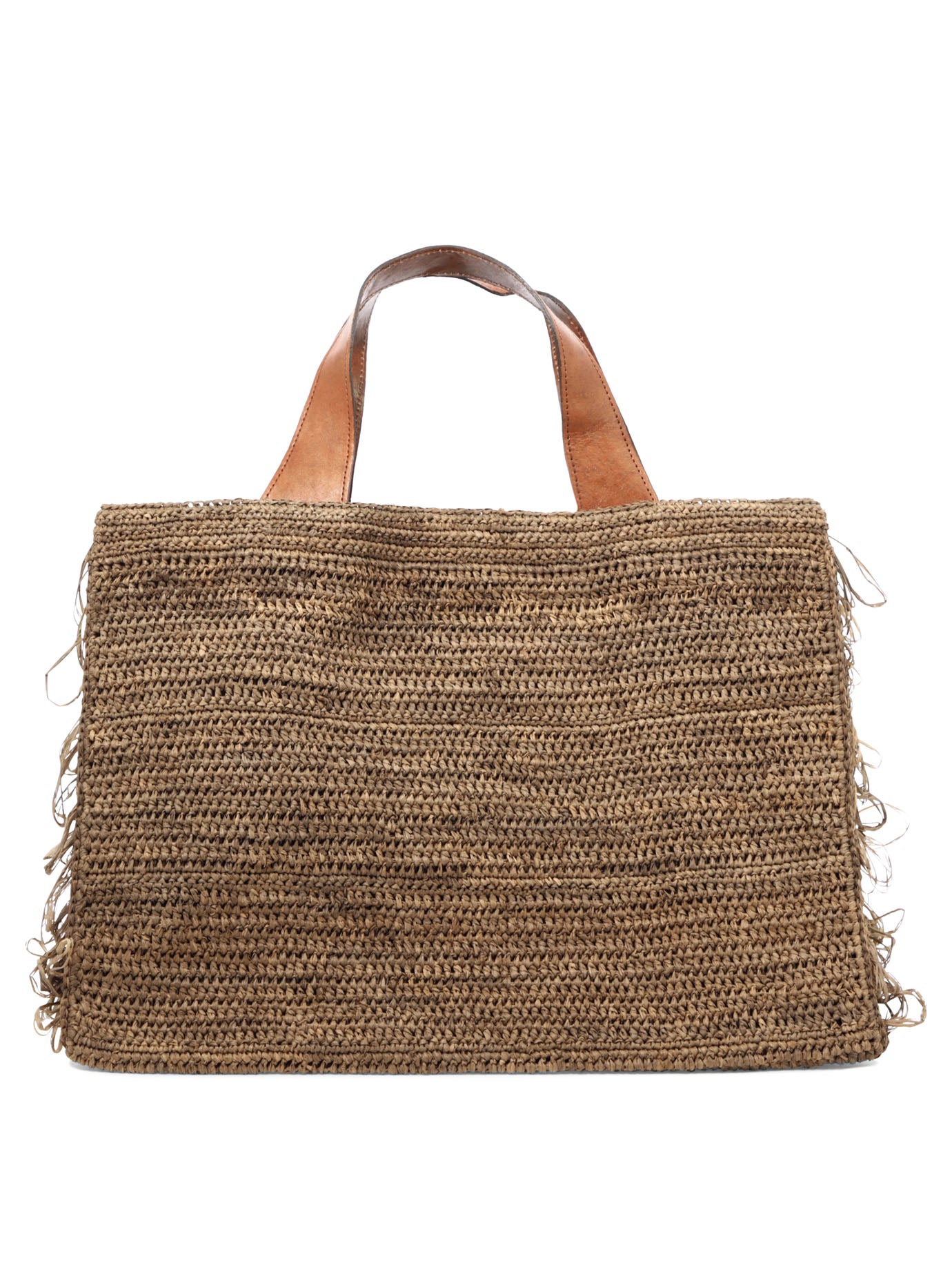 Brown Raffia Leather Handbag