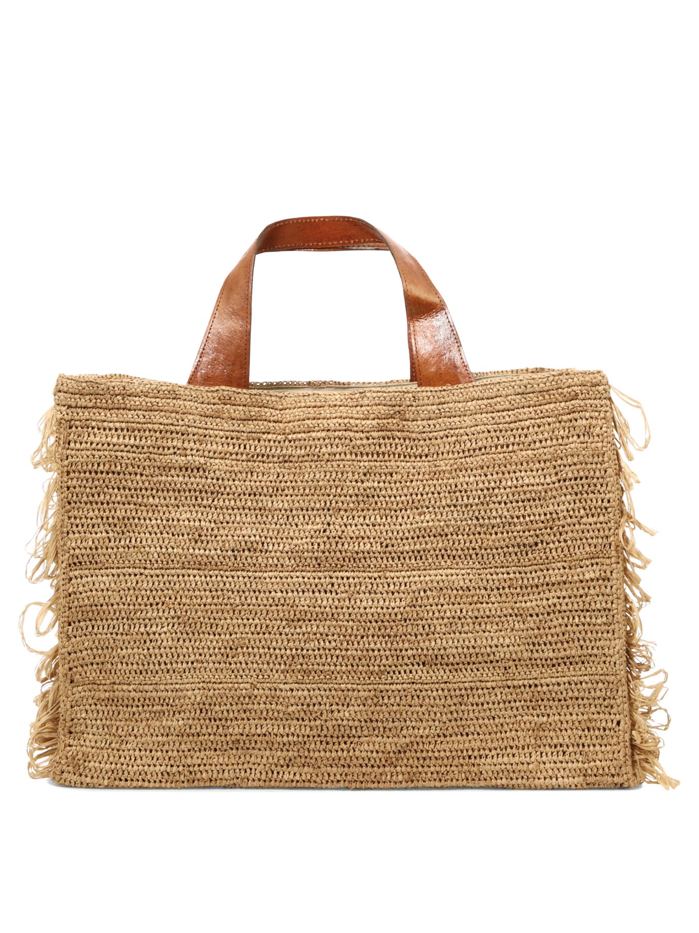 Beige Raffia Leather Handbag