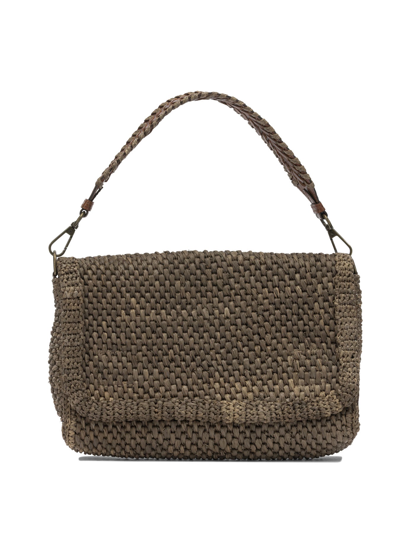 Brown Raffia Leather Shoulder Bag