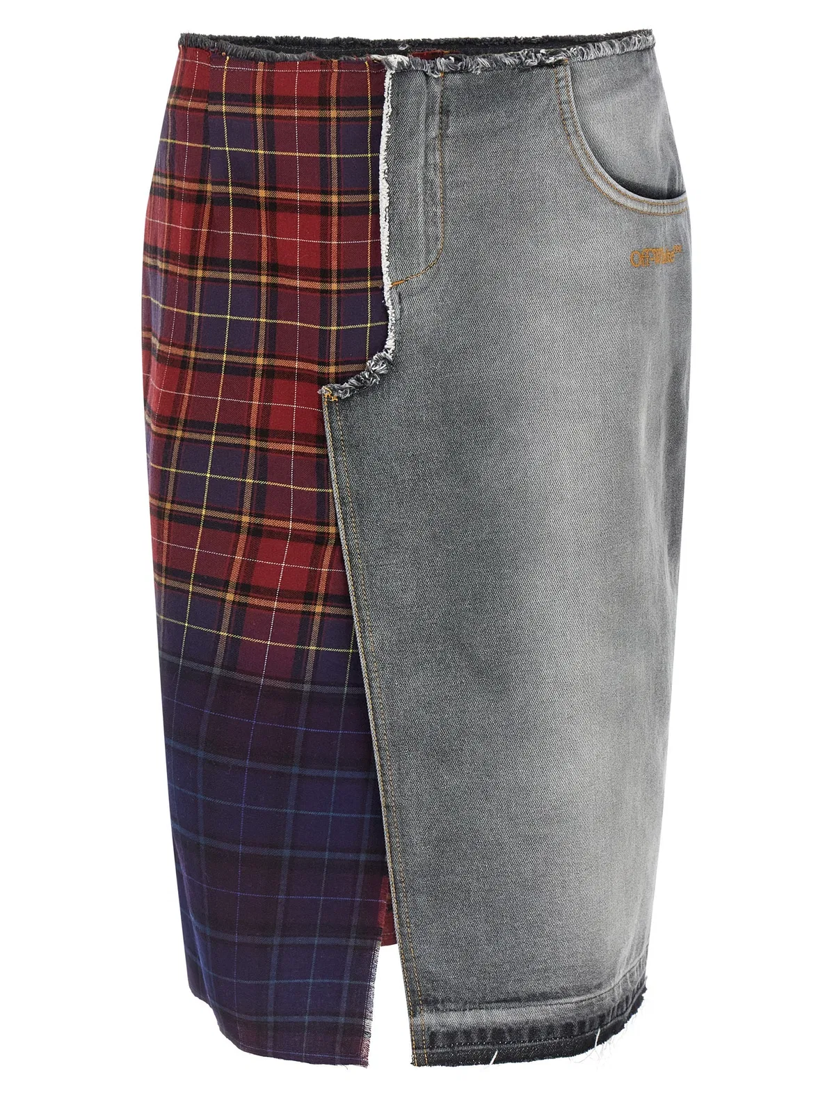 Off-white Patchwork Midi Skirt With Stonewashed Cotton Front In Blue