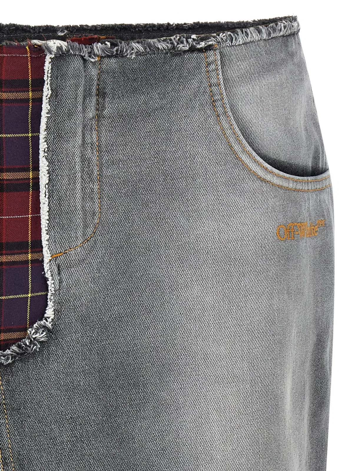 Off-white Patchwork Midi Skirt With Stonewashed Cotton Front In Blue