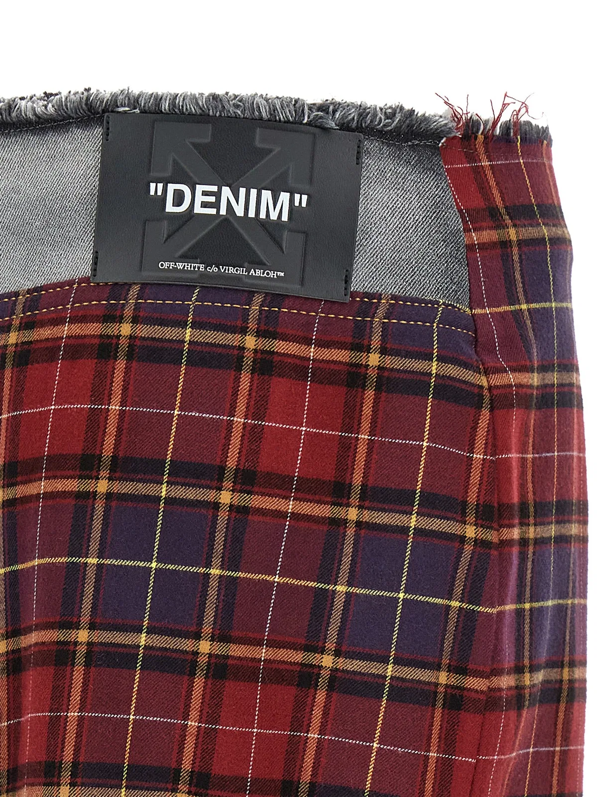 Off-white Patchwork Midi Skirt With Stonewashed Cotton Front In Blue