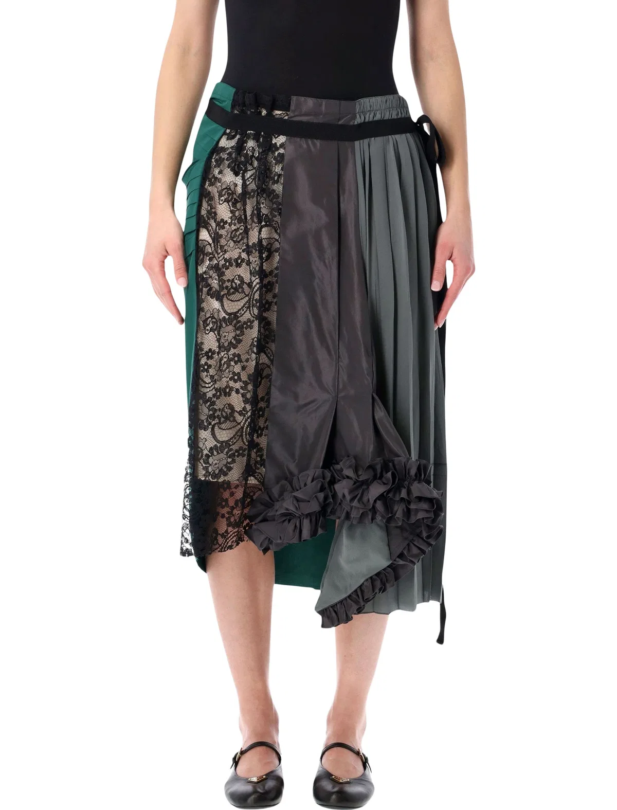 Prada Technical Taffeta Patchwork Skirt In Multi