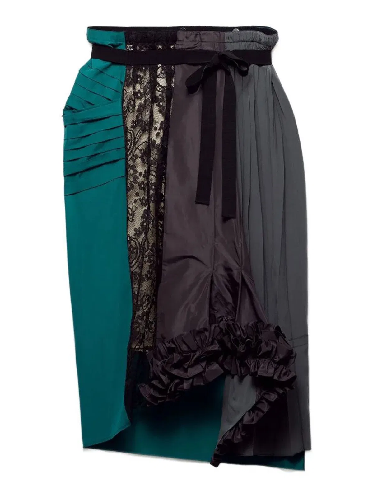Prada Technical Taffeta Patchwork Skirt In Gray