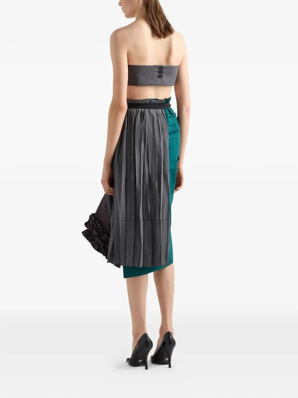 Prada Technical Taffeta Patchwork Skirt In Gray