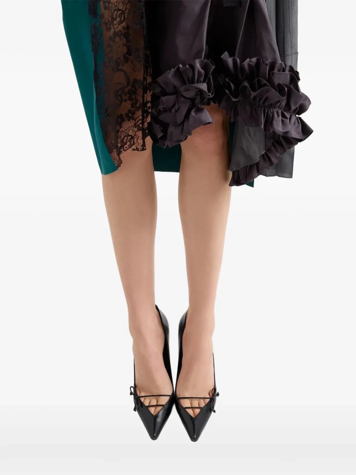 Prada Technical Taffeta Patchwork Skirt In Gray