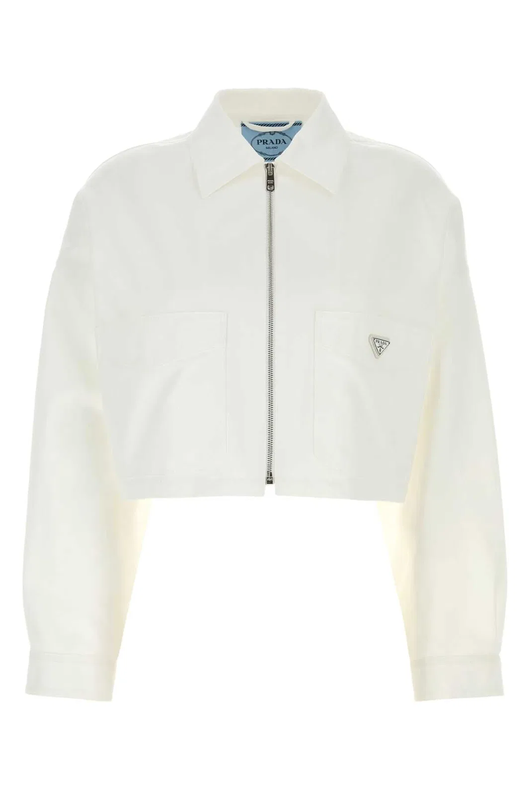 Prada Cropped Jacket Buttoned Cuffs Front Pockets In Black