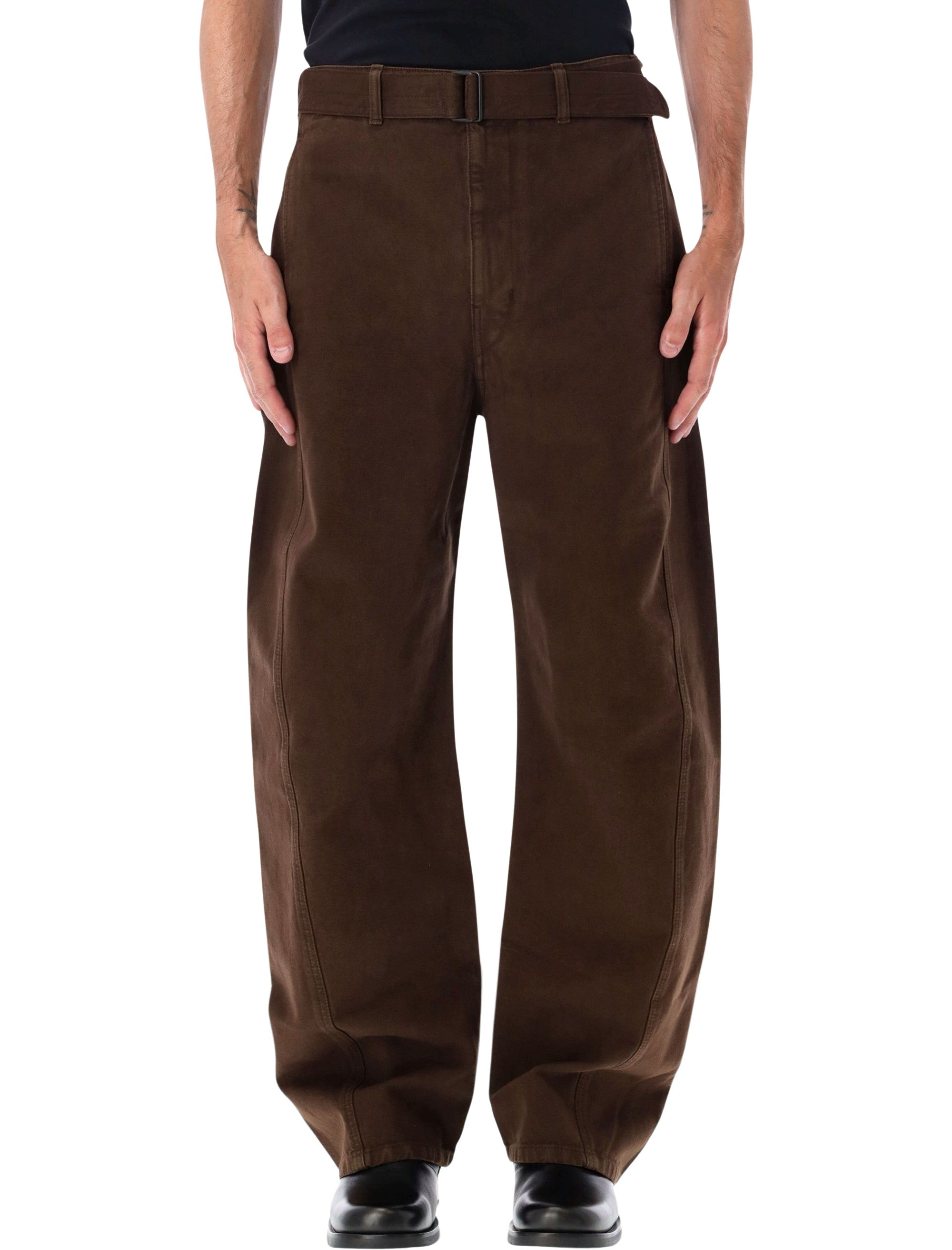 Brown Cotton Trousers With Belt