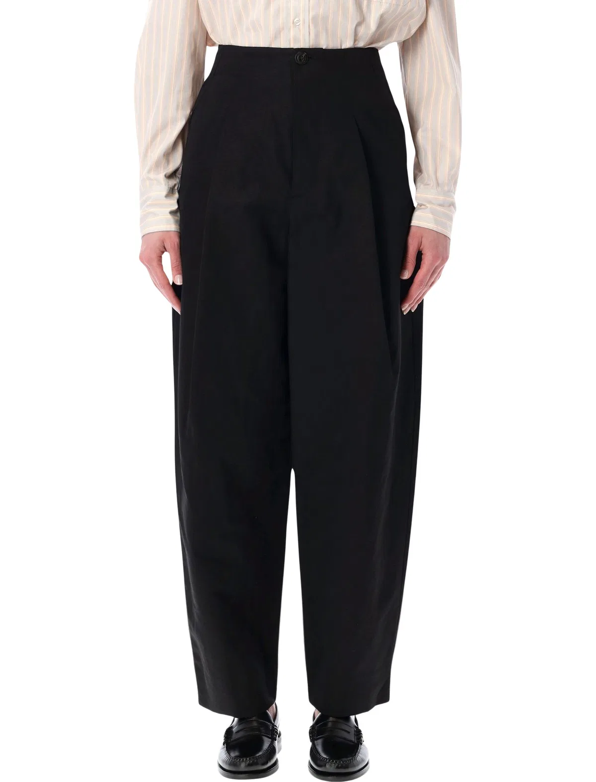 Daley Round Black Cotton-Linen Pants