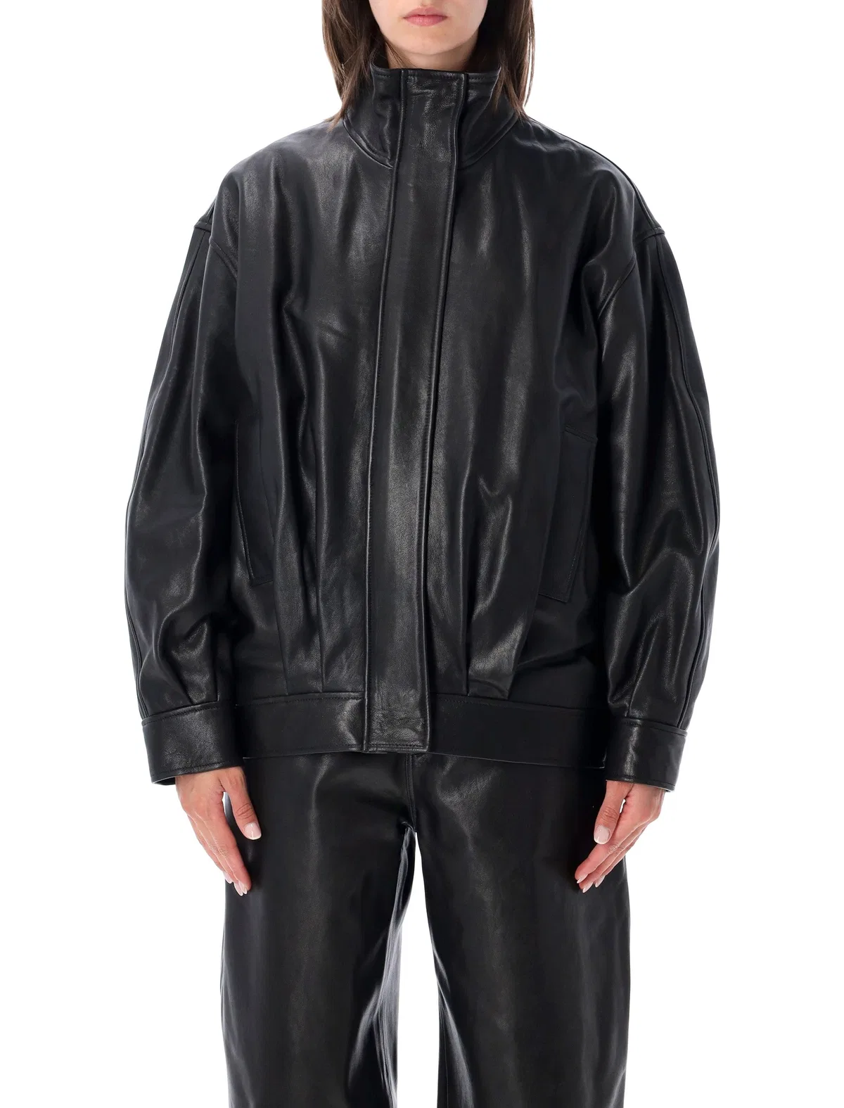 Paula Leather Funnel Neck Jacket