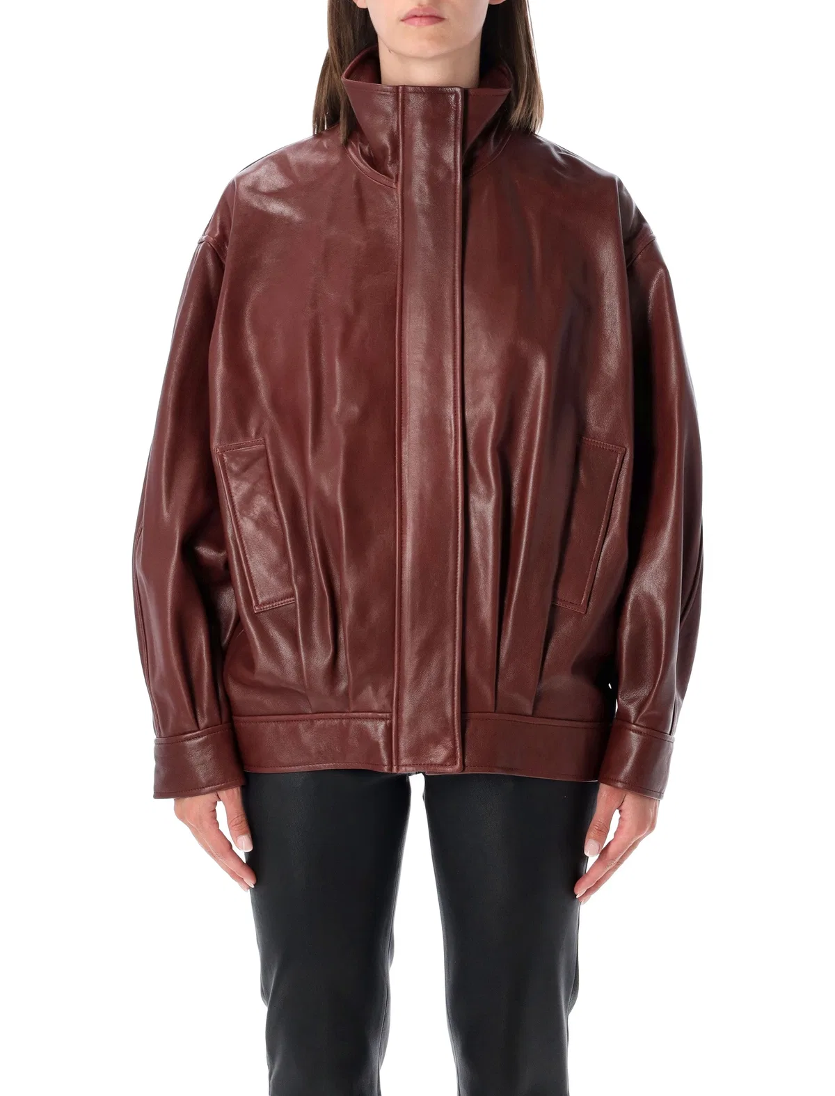 Paula Leather Funnel Neck Jacket