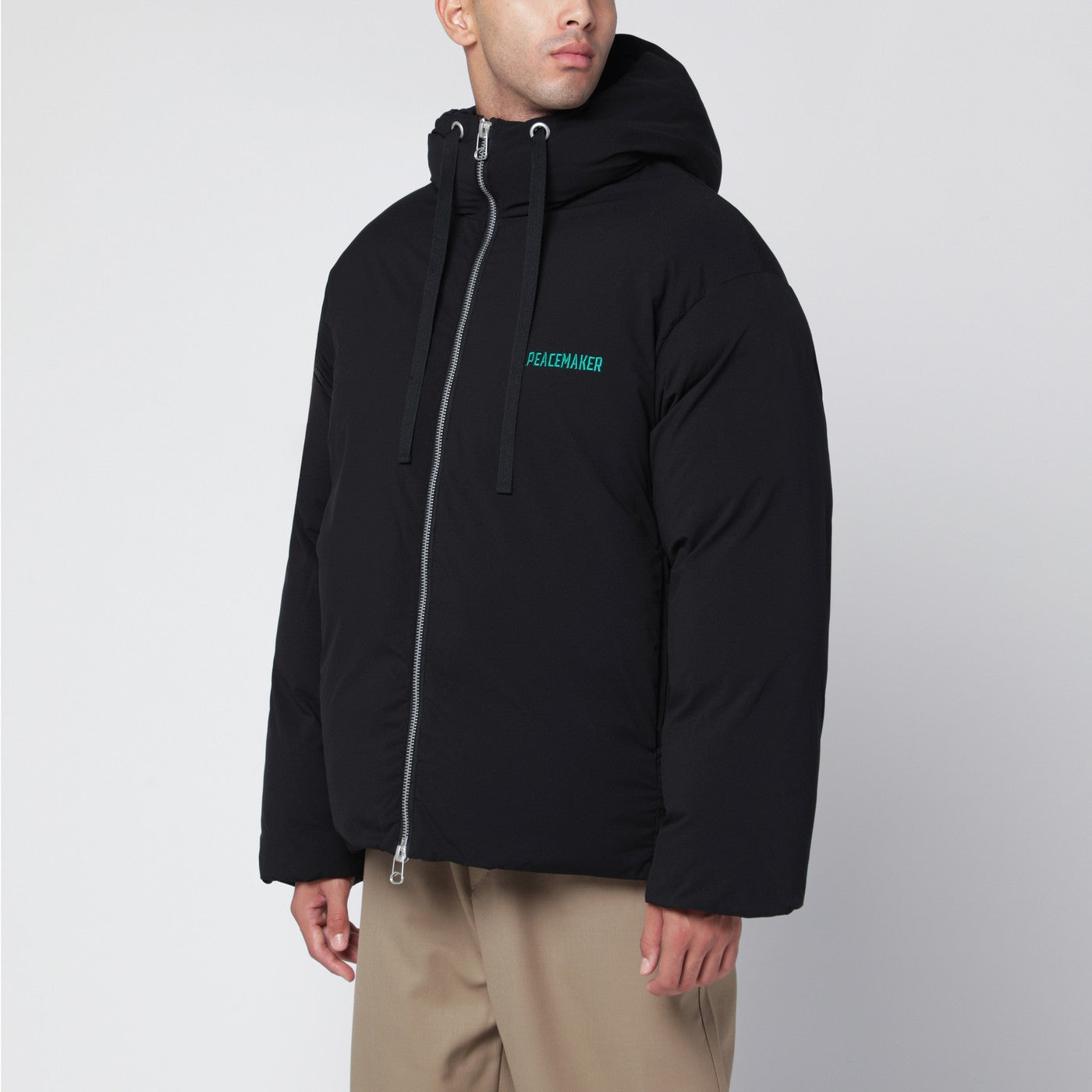 Black Peacemaker Puffer Jacket With Logo Embroidery