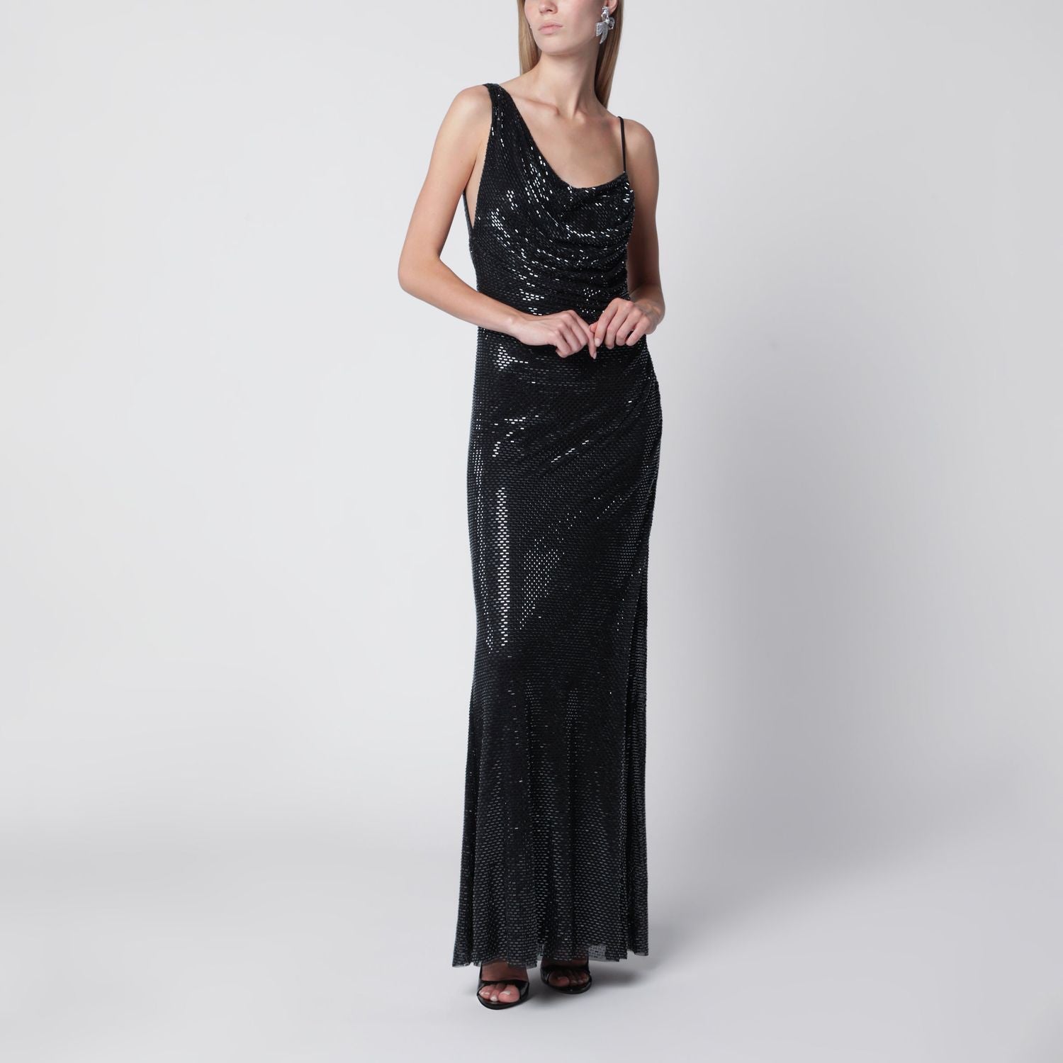 Draped Rhinestoneembellished Maxi Dress In Black