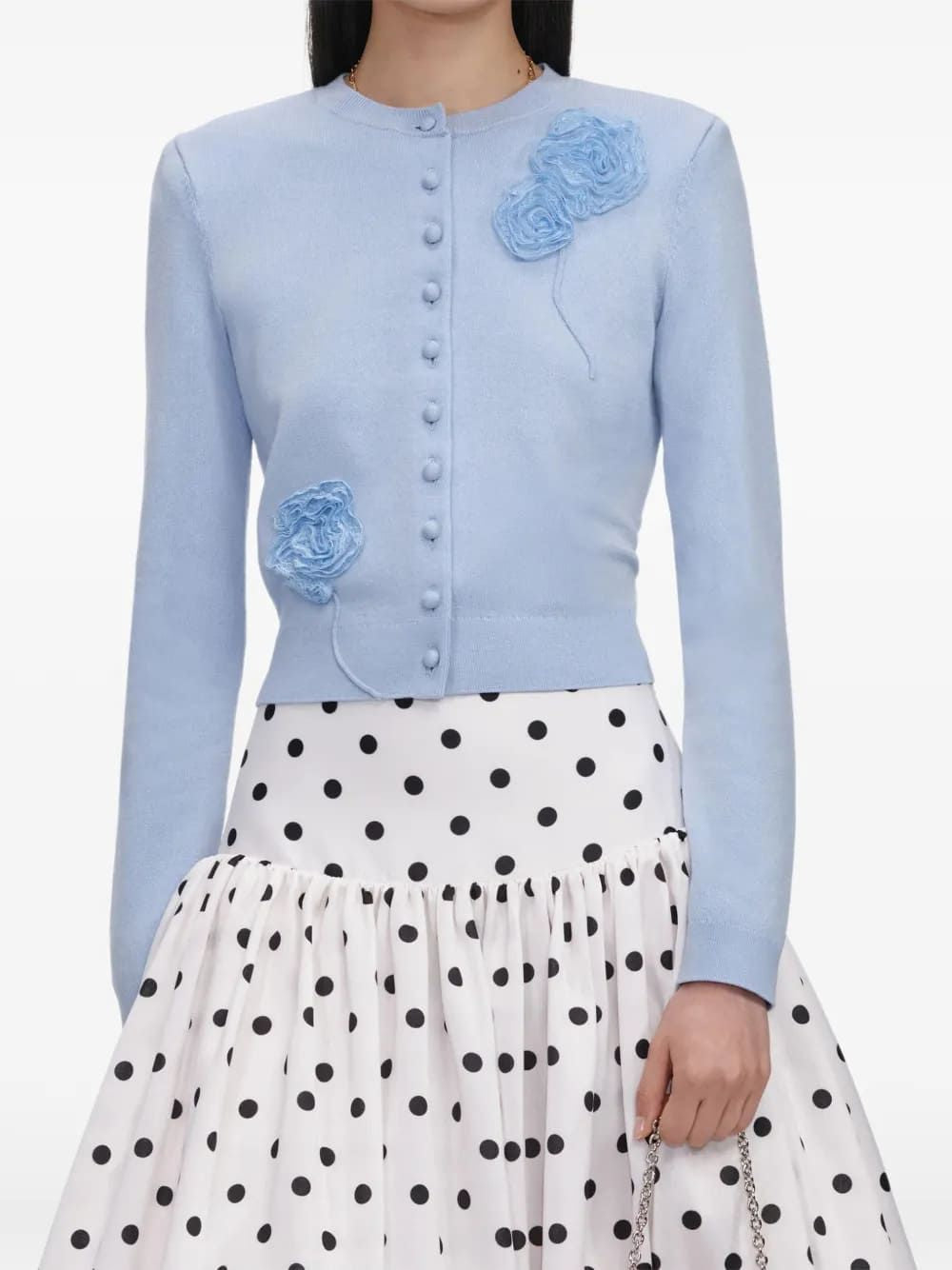 Floral-Motif Button-Up Knit Cardigan