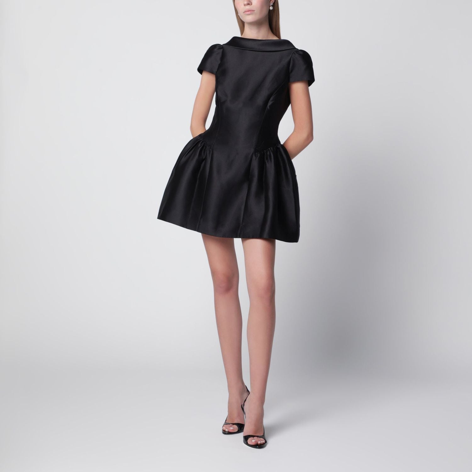 Mini Taffeta Dress With Collar In Black