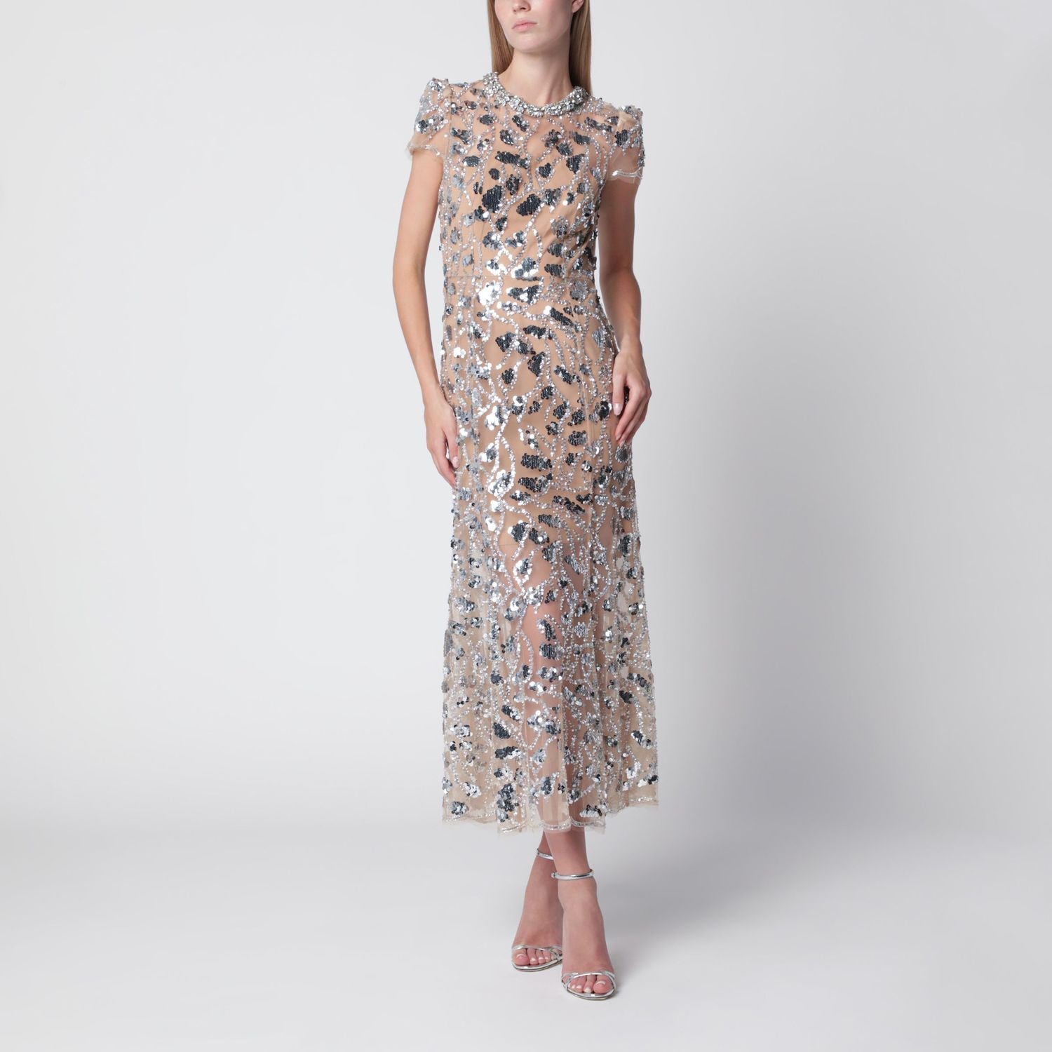 Sequinembellished Midi Dress In Polyester, Silver