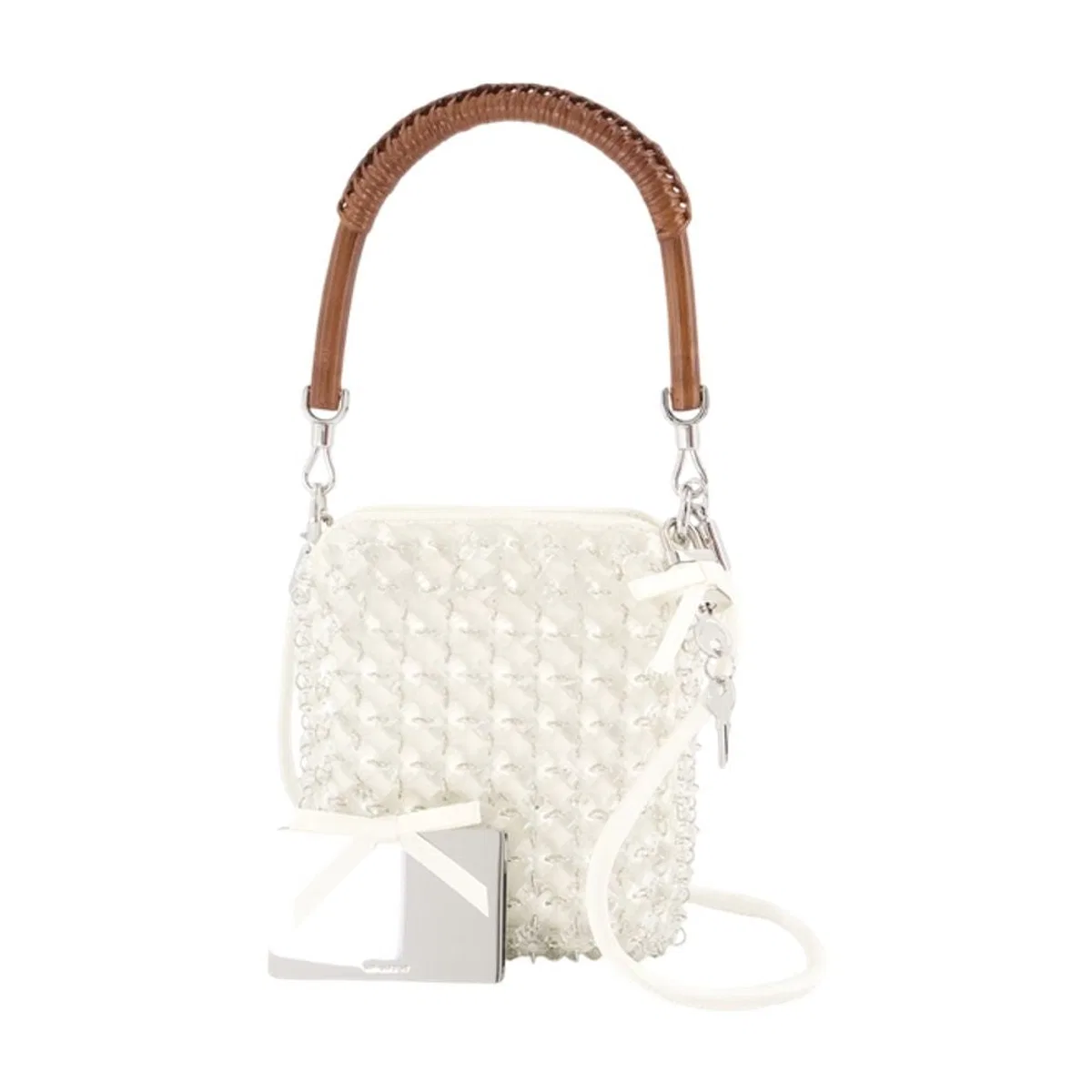 Crystal Chain Mini Bag - - Synthetic - Ivory