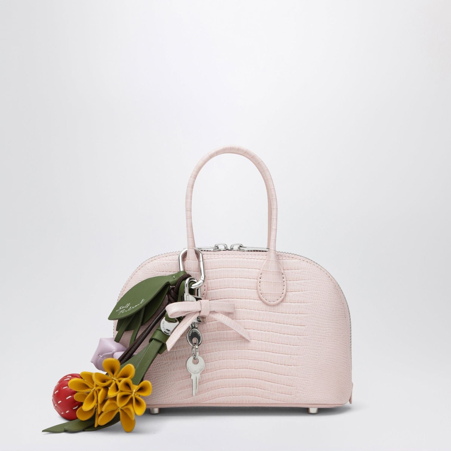 Mini Embossed Leather Bowling Bag In Pink