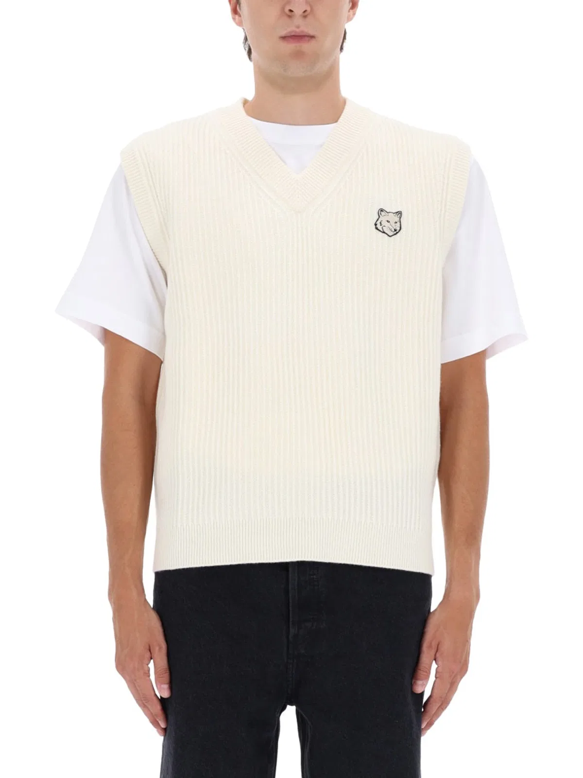 Maison Kitsuné Ribbed Vest With Fox Patch