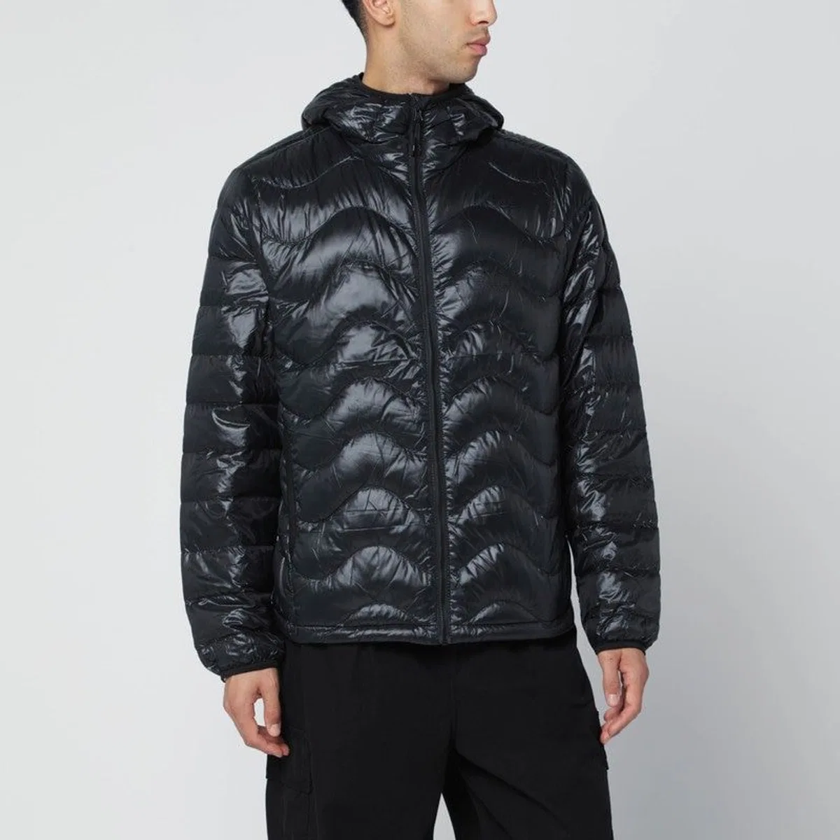 Black Waves Hooded Puffer Jacket