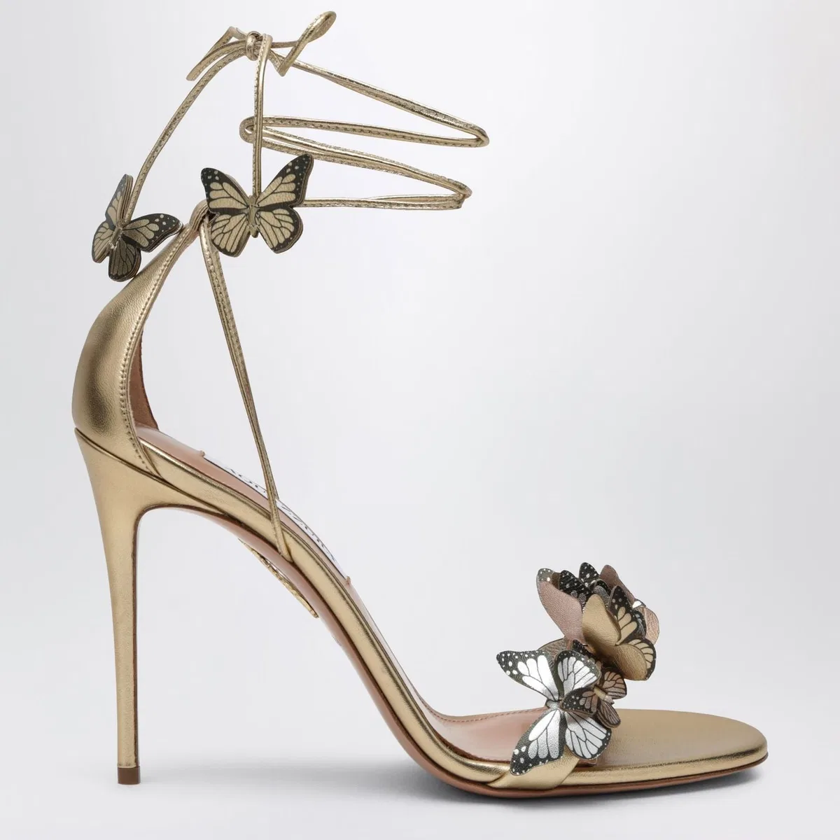 Papillon 105 Metallic Leather Sandals In Soft Gold