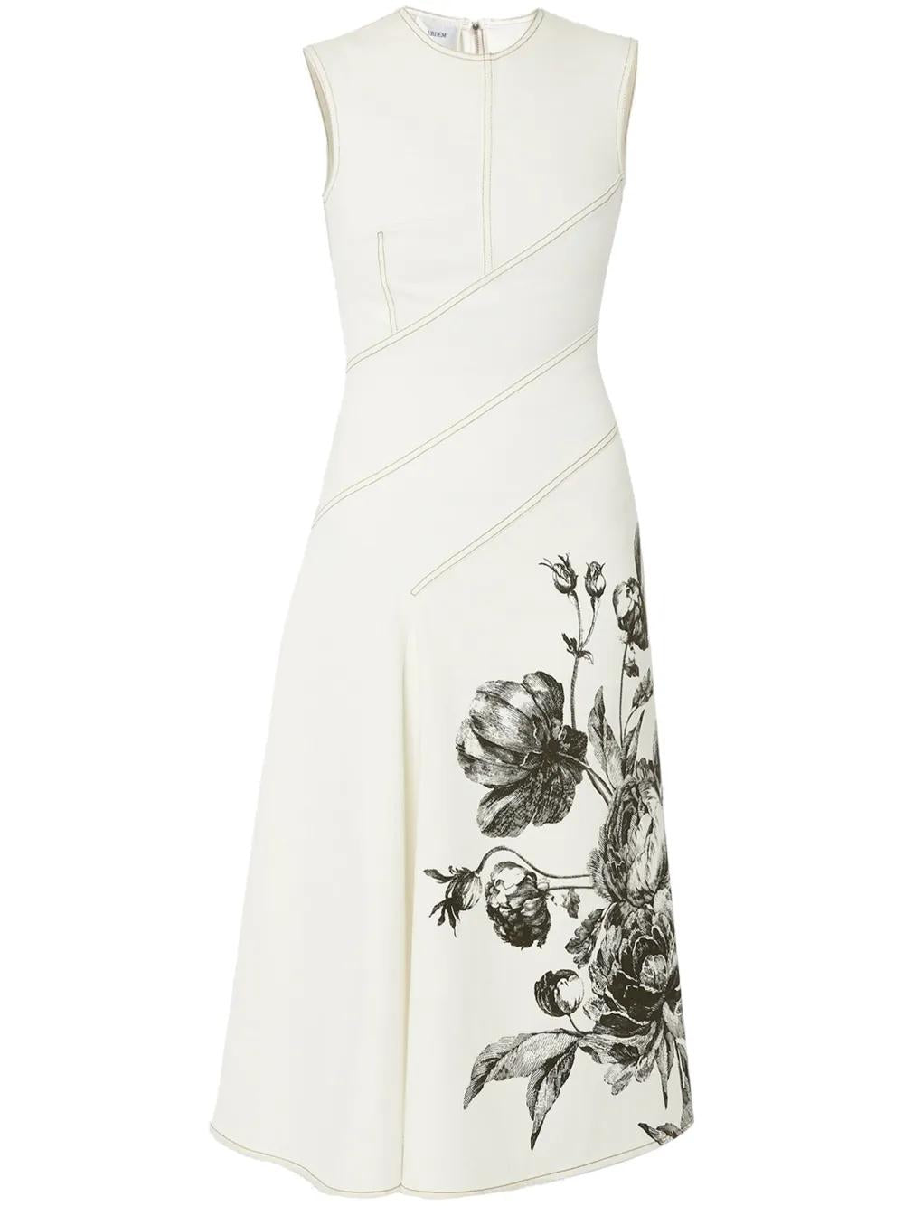 Vestido Sin Mangas Flores Crudo