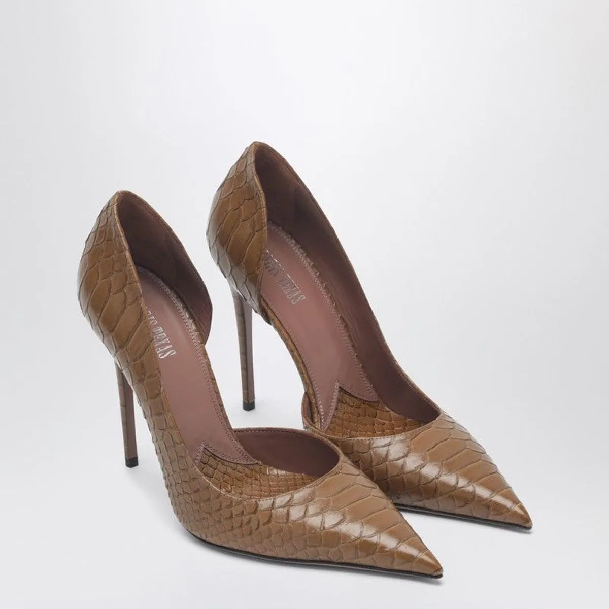 Vera 105 Coffeecolored Leather Pumps With Pythoneffect