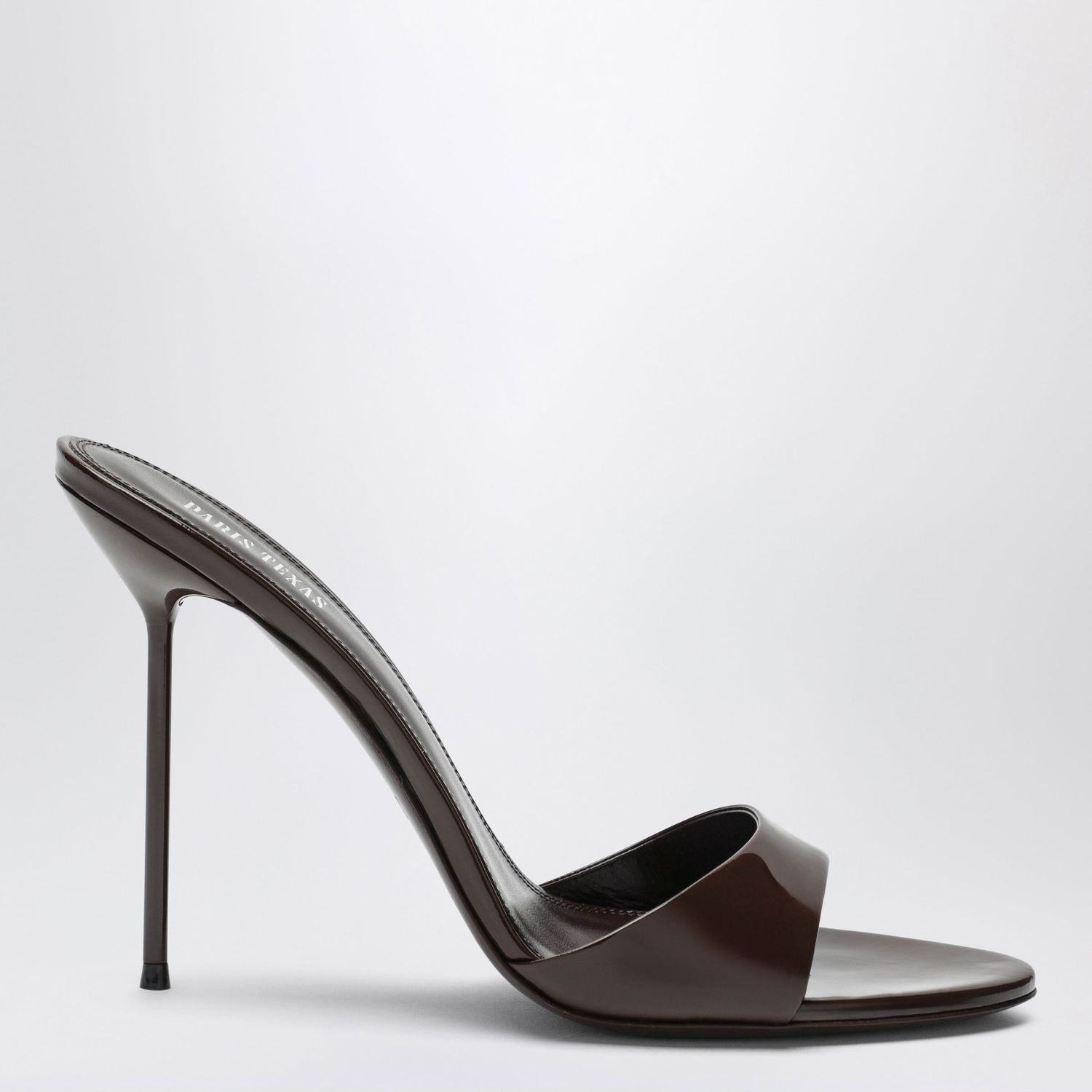 Lidia Mules In Ebony Patent Leather