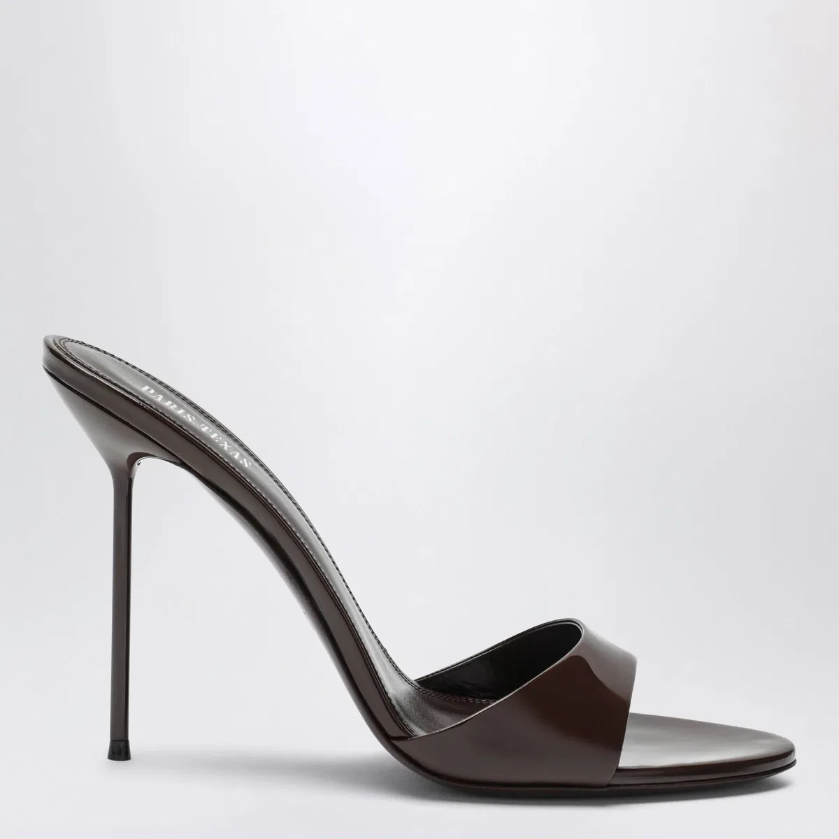 Lidia Mules In Ebony Patent Leather