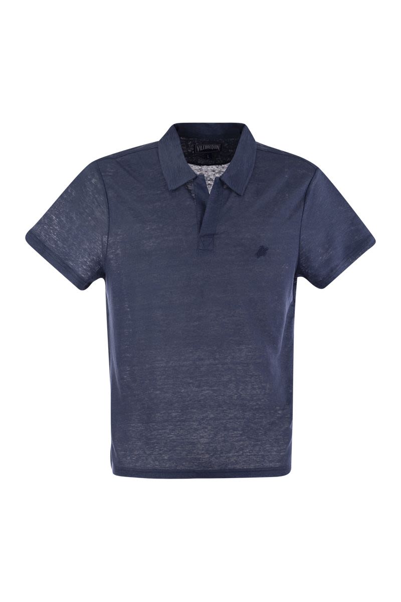 Short-Sleeved Linen Polo Shirt