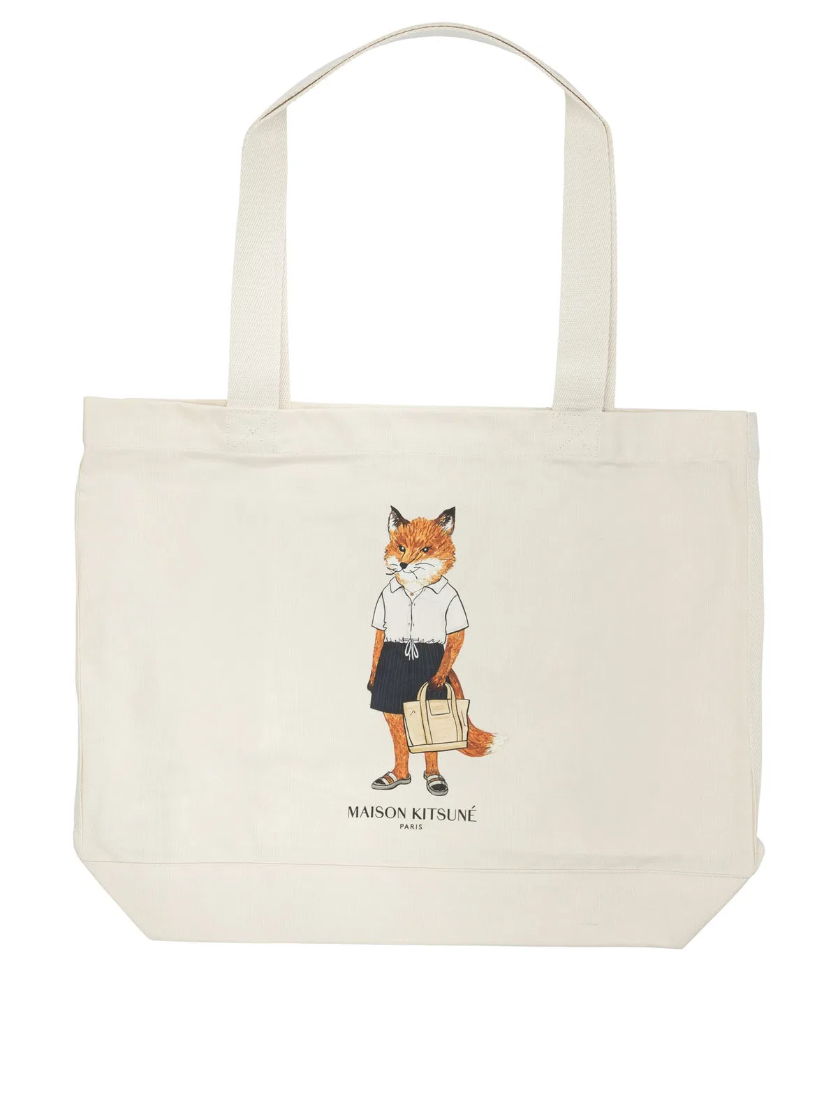Maison Kitsuné "dressed Fox" Large Shoulder Bag In Beige