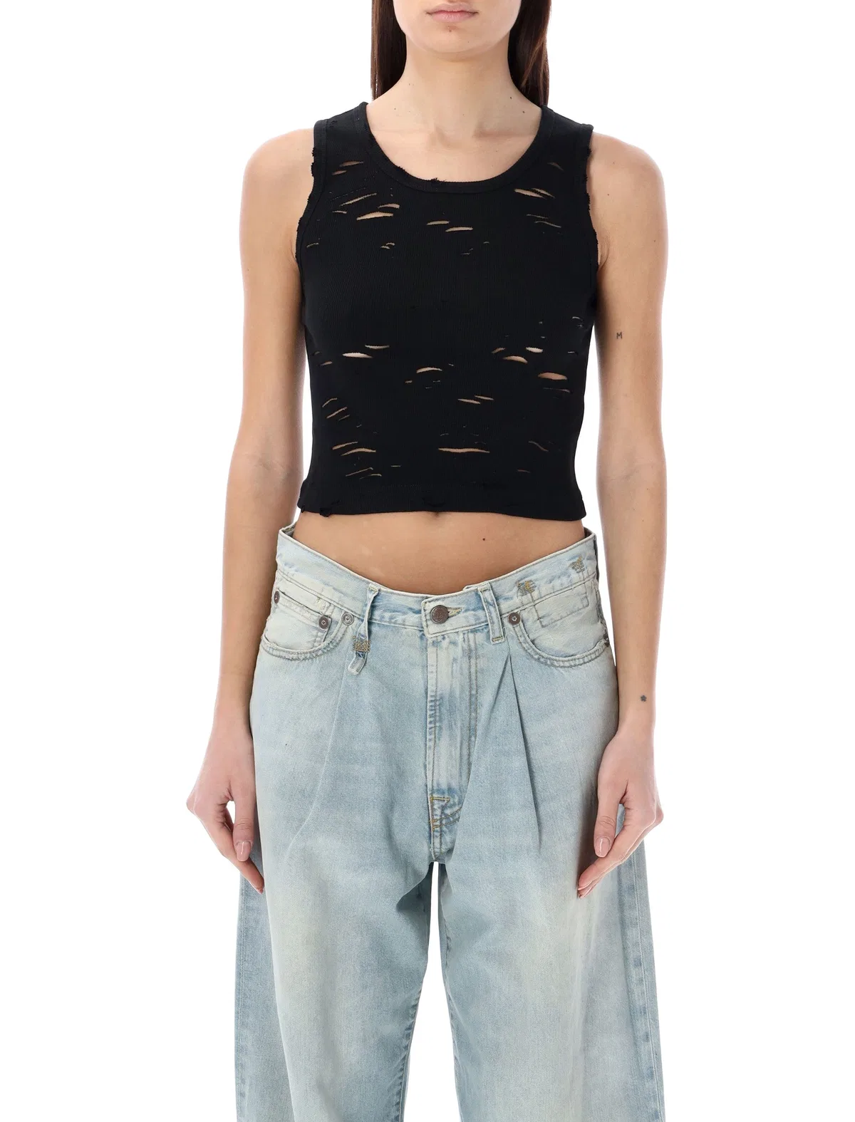 Black Distressed Rib Tank