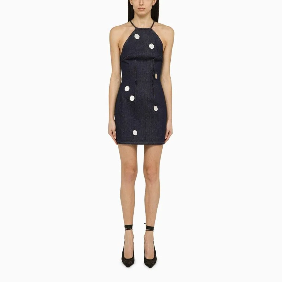 Blue Denim Mini Dress With Mirrors