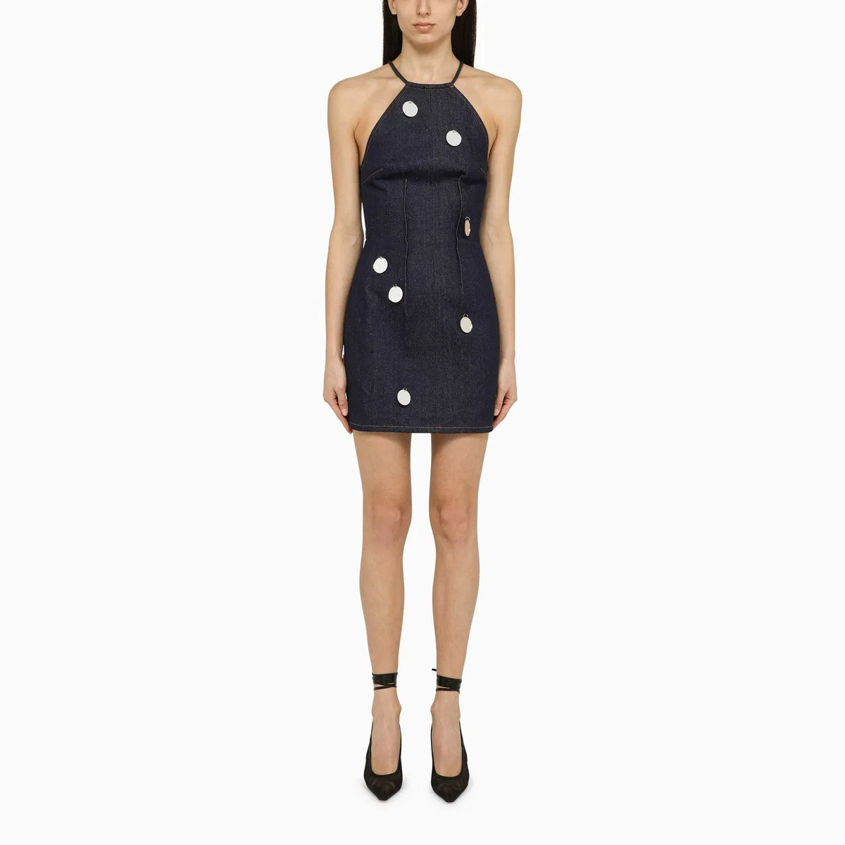 Blue Denim Mini Dress With Mirrors