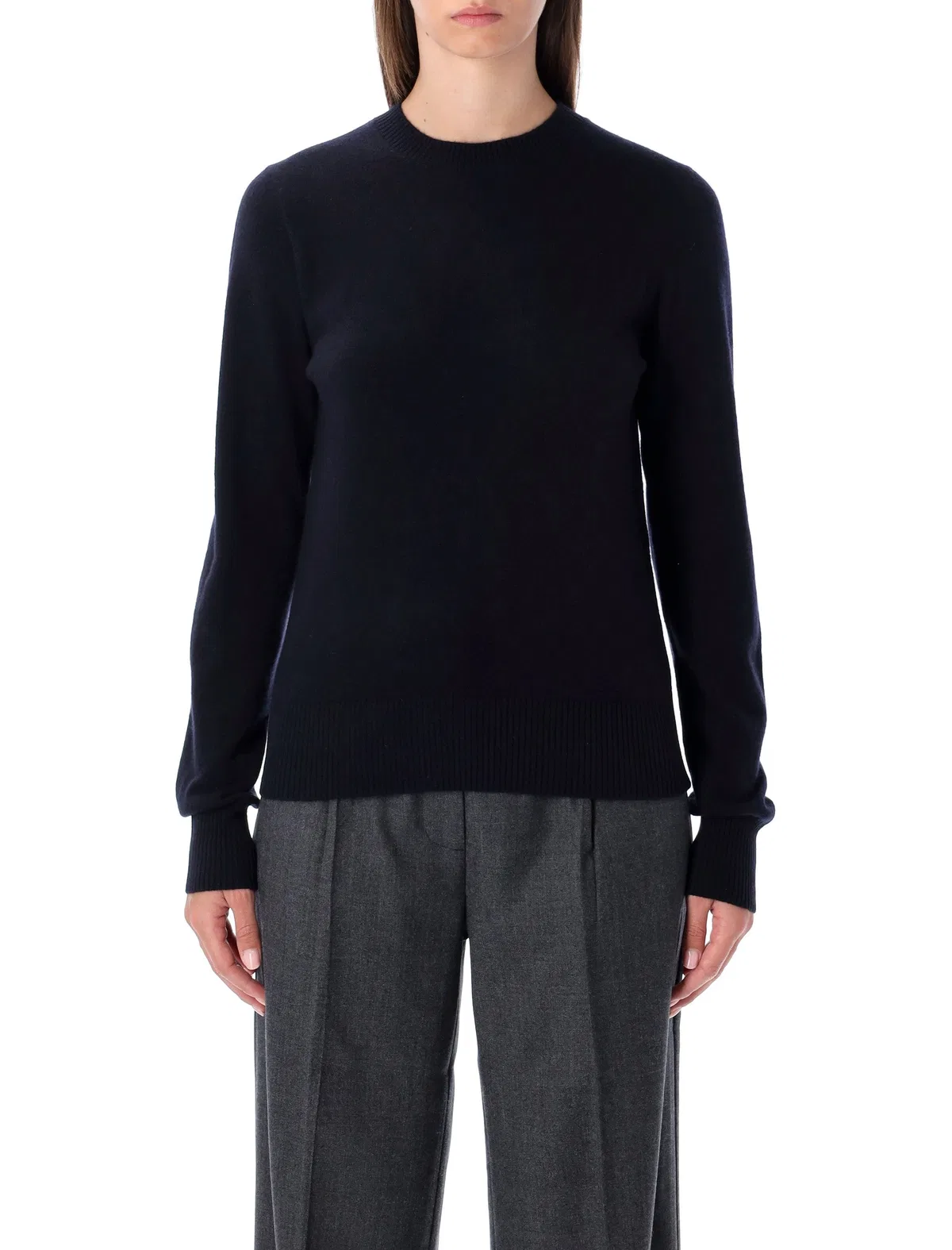 Navy Blue Wool Cashmere Crewneck Sweater