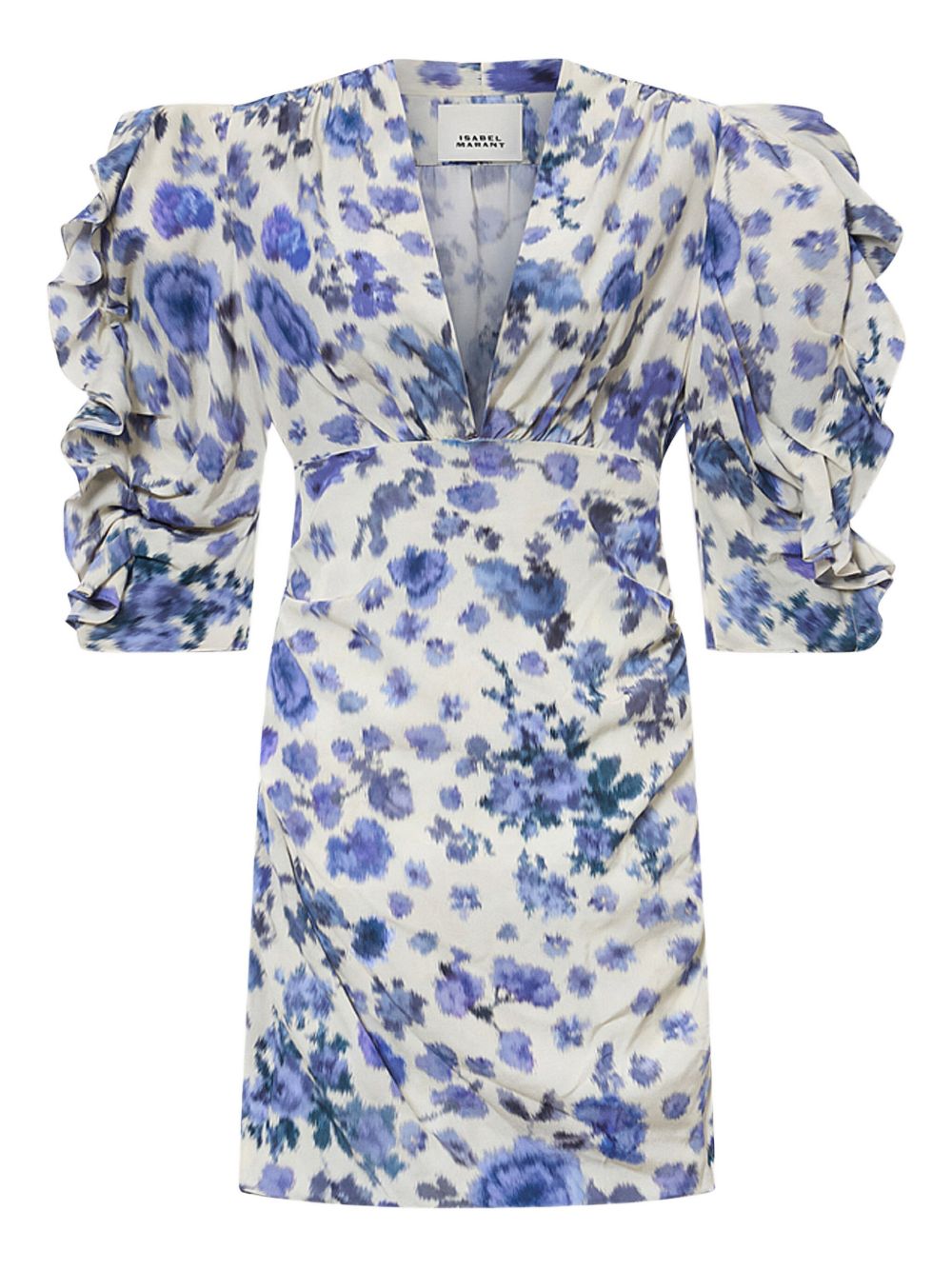 Grey Doris Dress Blue Flower Print