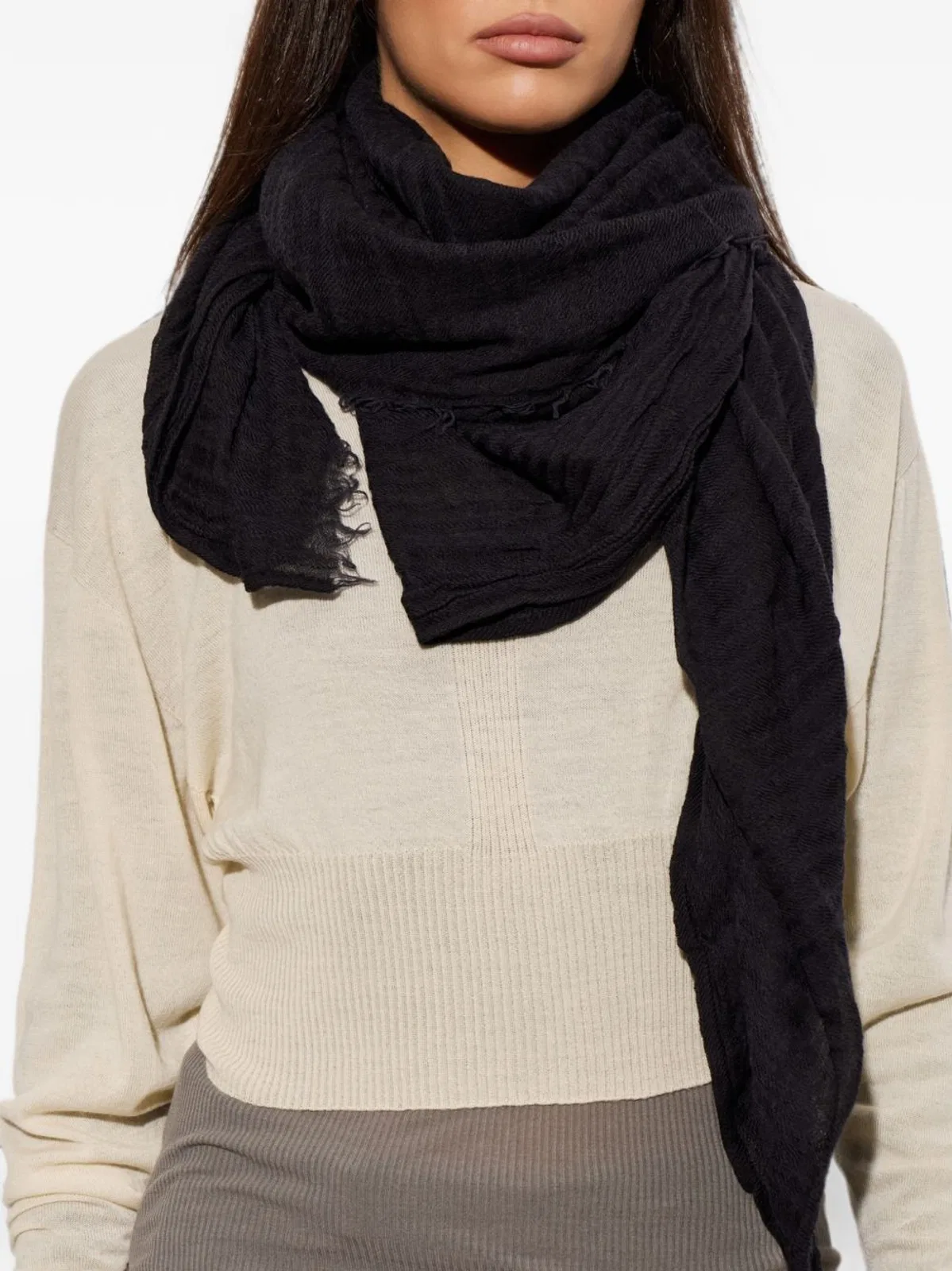 Rick Owens Wool Blend Textured Wrap In Black