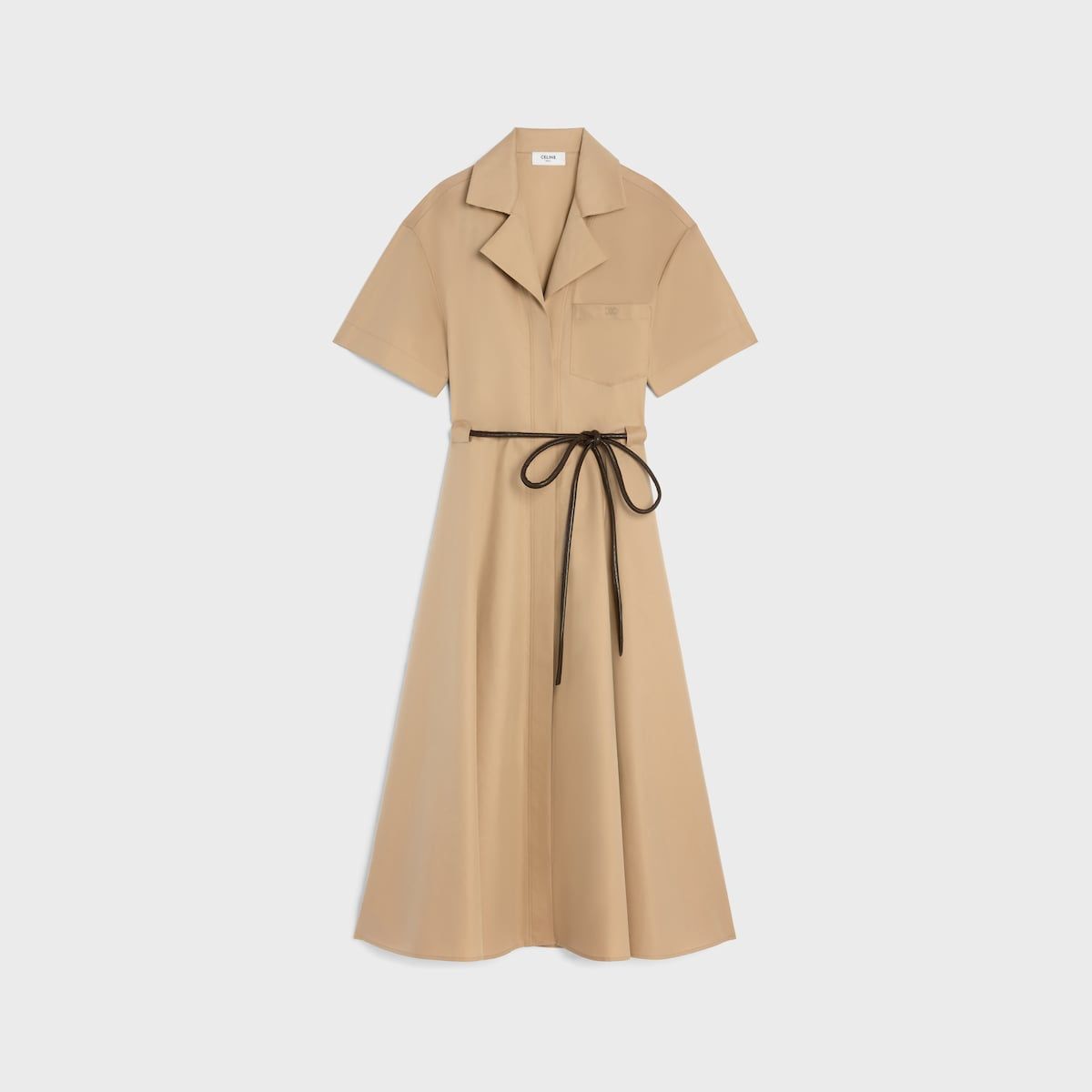 Belted Short-Sleeve Midi Dress