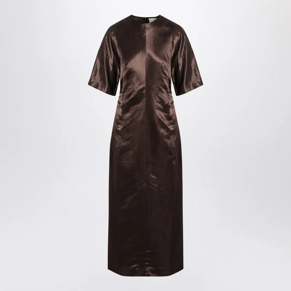 Long Brown Dress In Linen And Silk