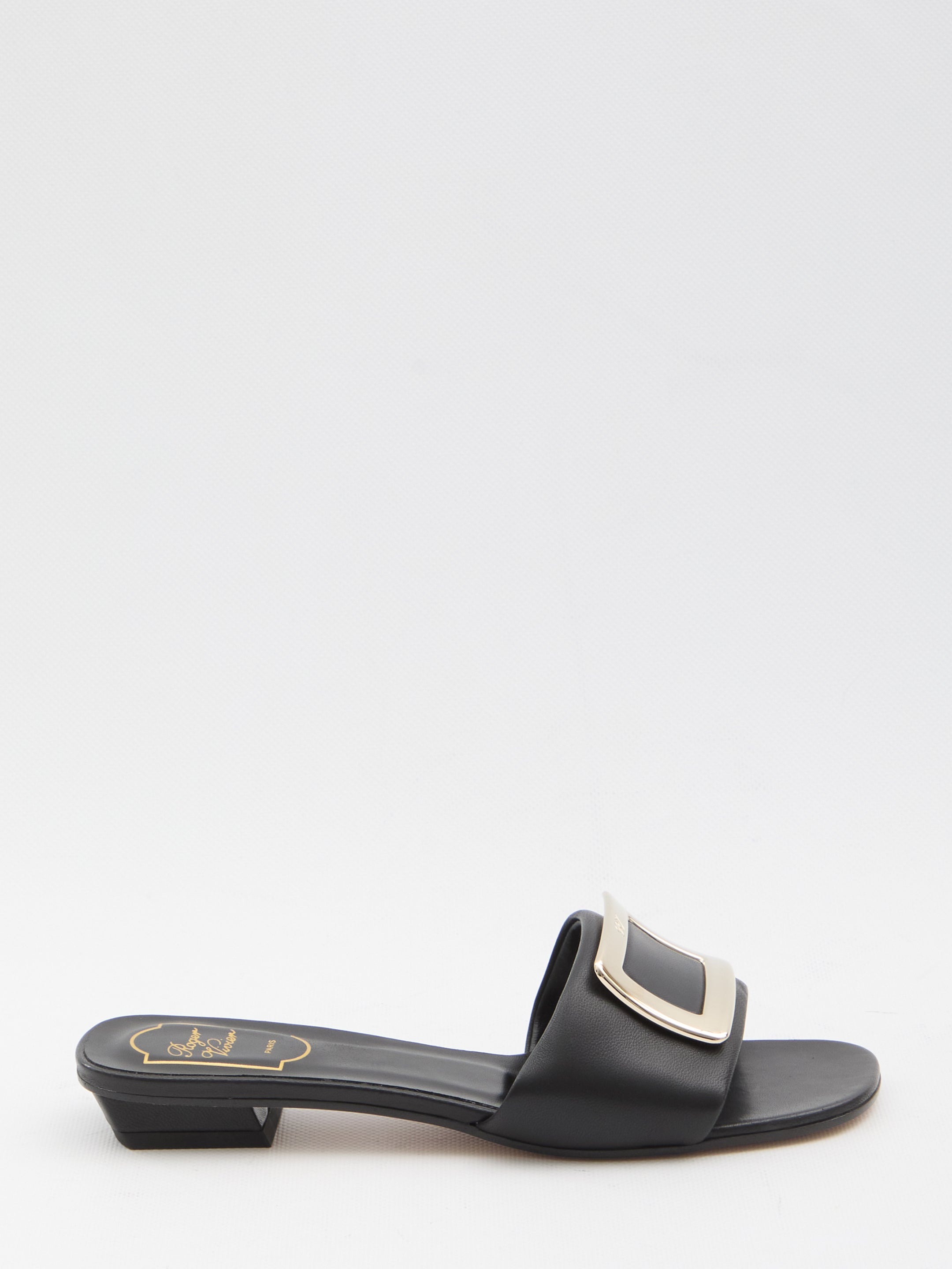 Square Buckle Leather Slides