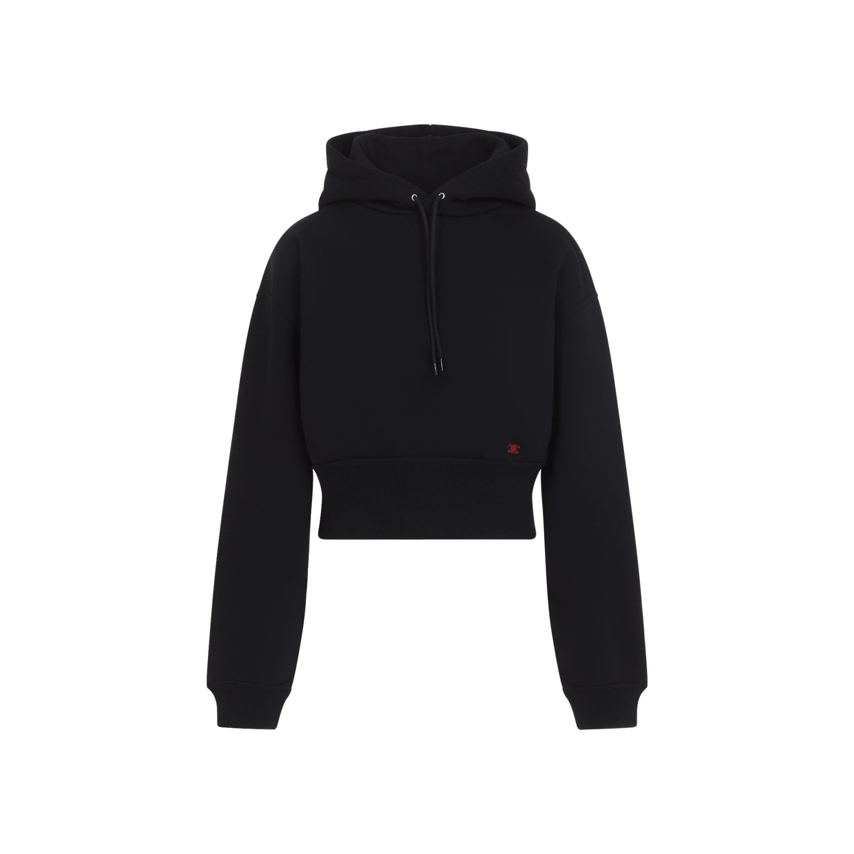 Black Cropped Cotton Hoodie