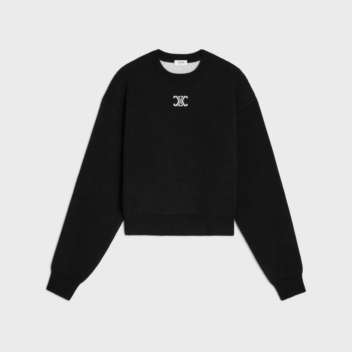 Black White Cashmere Wool Crewneck Sweater