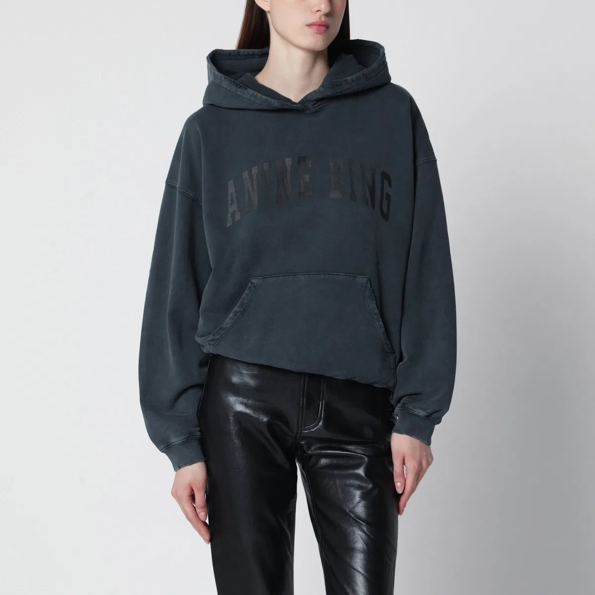 Black Washed Hoodie With Distressing
