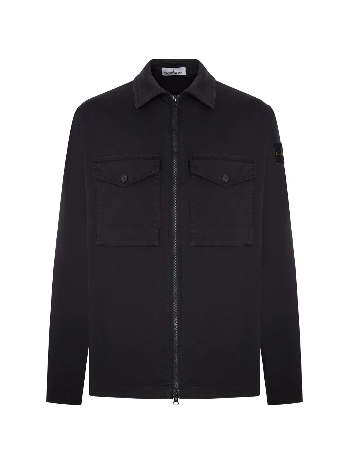 Flap-Pockets Zip-Up Overshirt